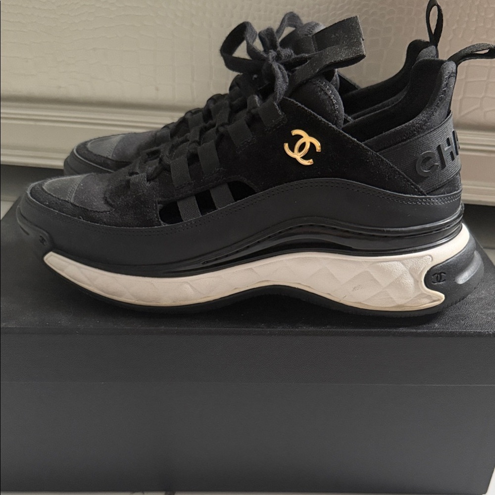 CHANEL Black and White Women's Sneakers